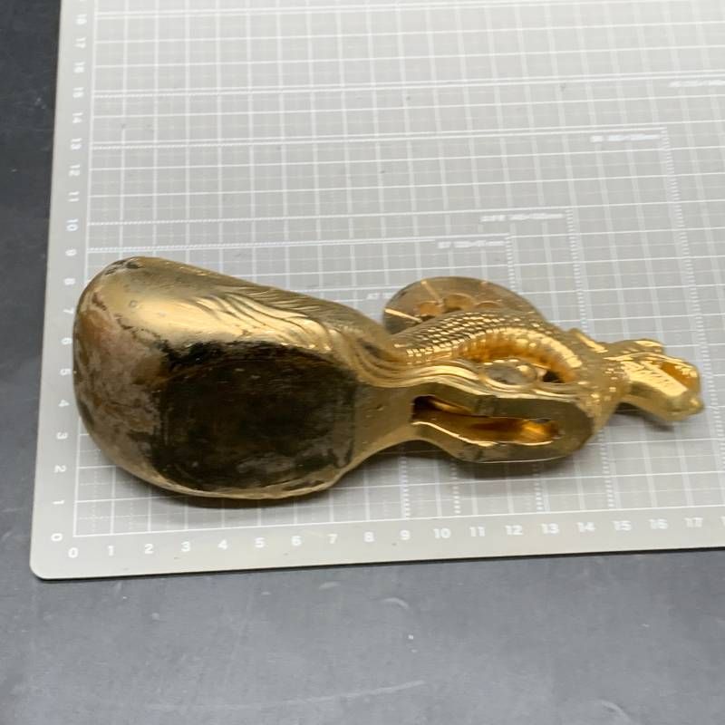 I418 墨壺 鶴亀龍 龍の墨つぼ 金 金メッキ 年代物 アンティーク 大工