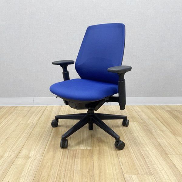 デスクチェア ニンバスチェア ミドルバック ランバーサポート付 オフィスチェア 肘付 ウチダ ブルー
