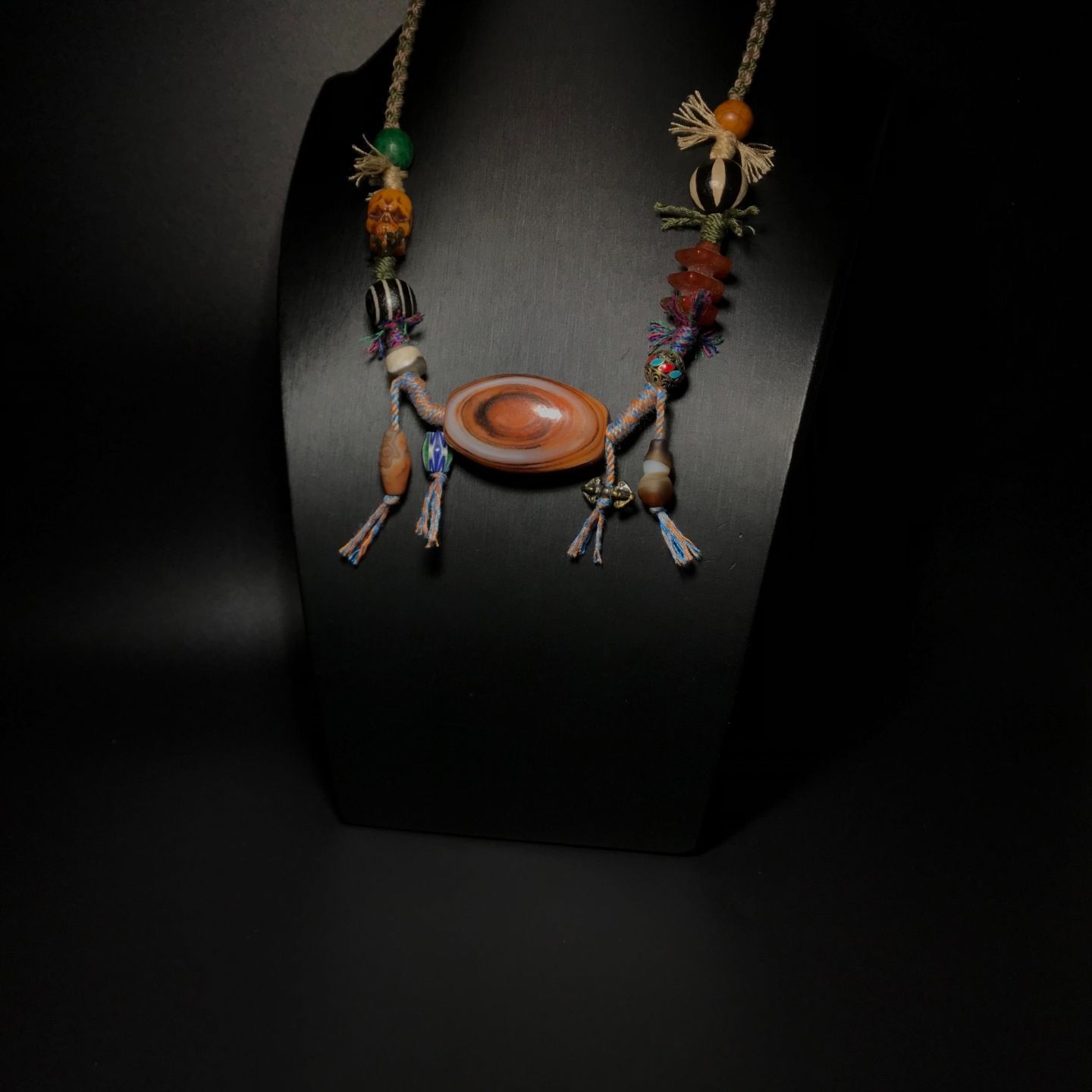 旧家蔵出し 瑪瑙細密彫 包漿 蔵伝 自然風化紋 羊眼天珠 多寶ネックレス