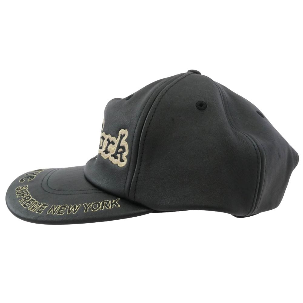 Supreme NYC ブラックレザーキャップ Supreme シュプリーム 25AW New York Leather 6-Panel ニューヨーク