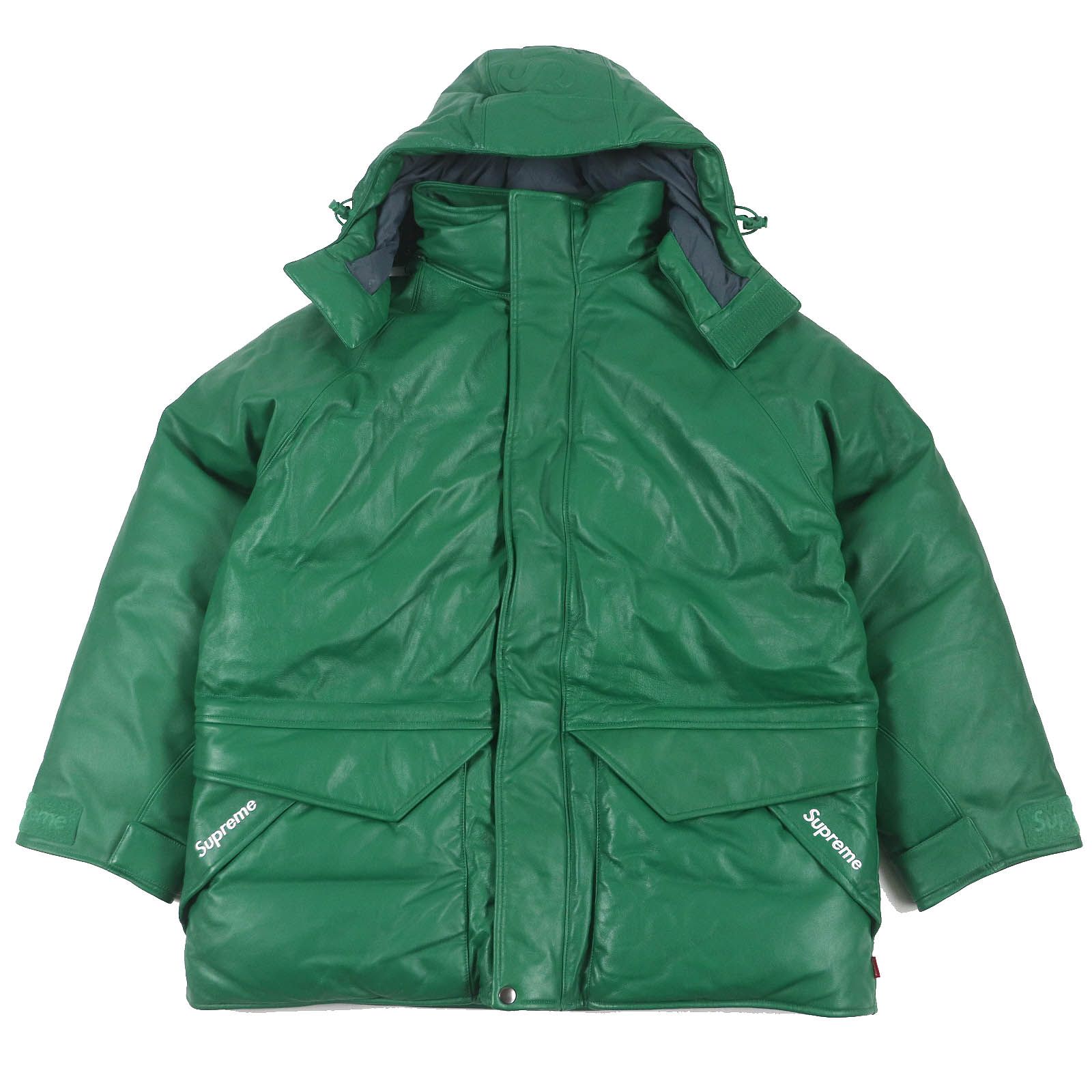 Supreme グリーンダウンジャケット 美品□Supreme シュプリーム 23SS Leather 700-Fill Down Parka 羊革