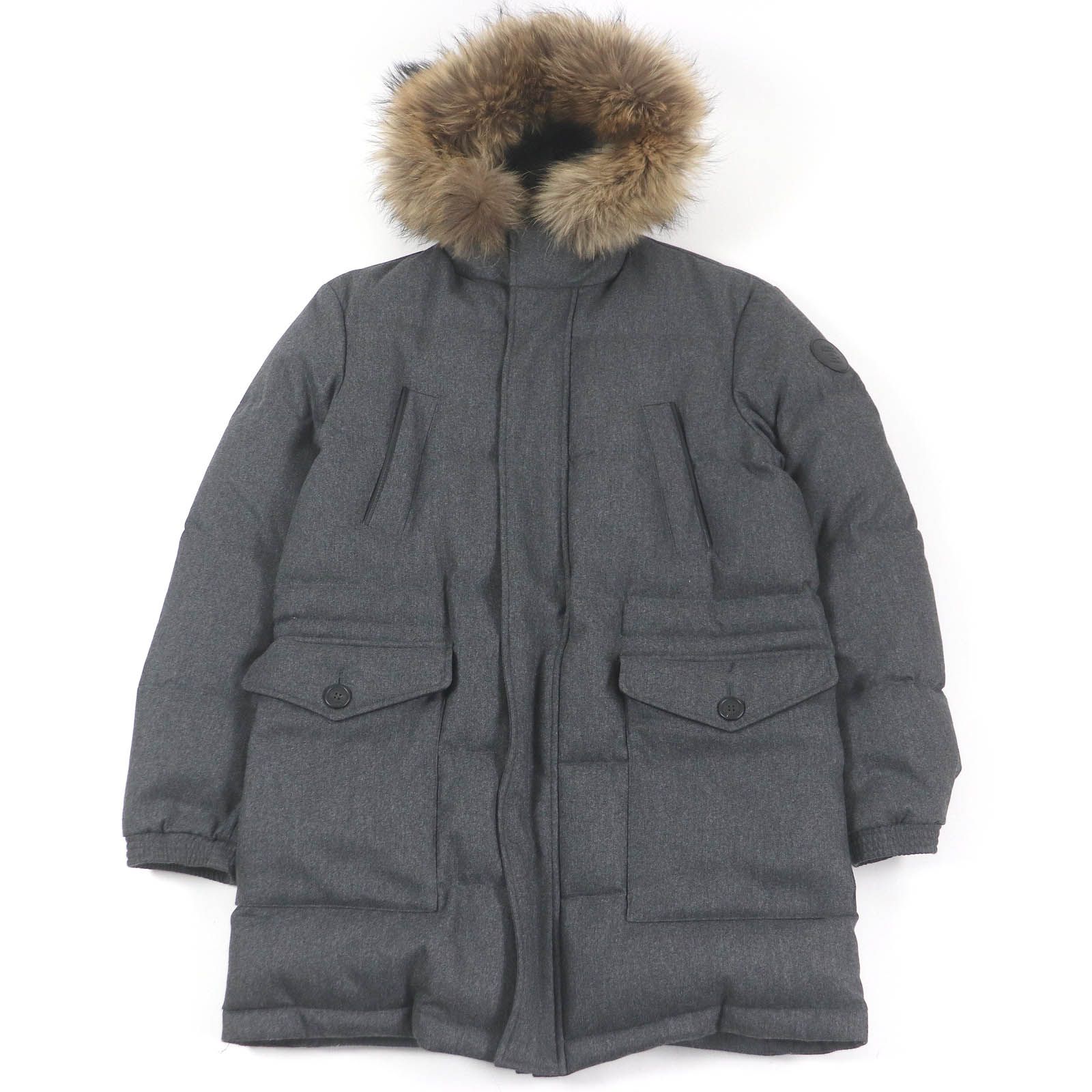 極美品□Dunhill ダンヒル ウール カシミヤ ロゴパッチ ラクーンファー 
