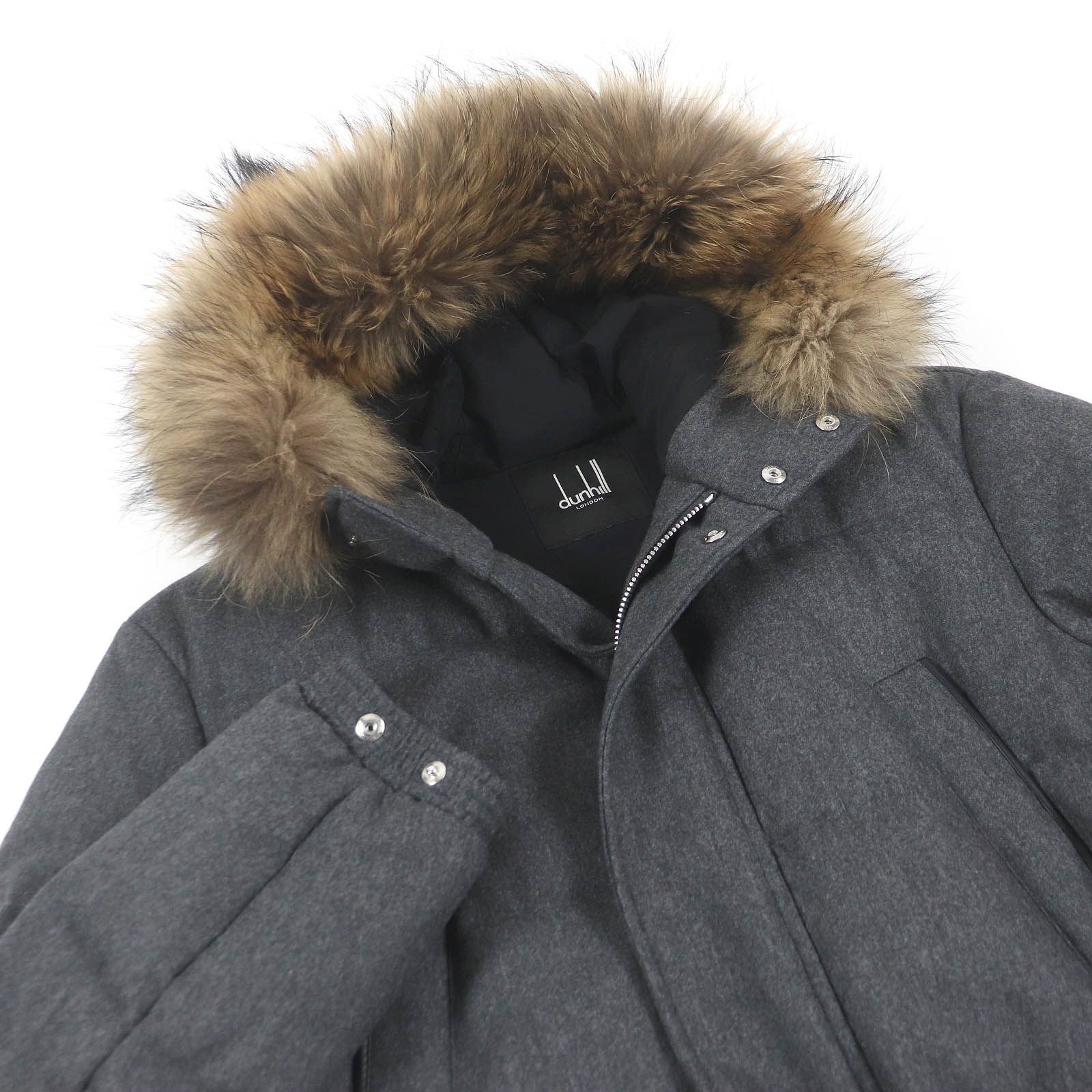 極美品□Dunhill ダンヒル ウール カシミヤ ロゴパッチ ラクーンファー 