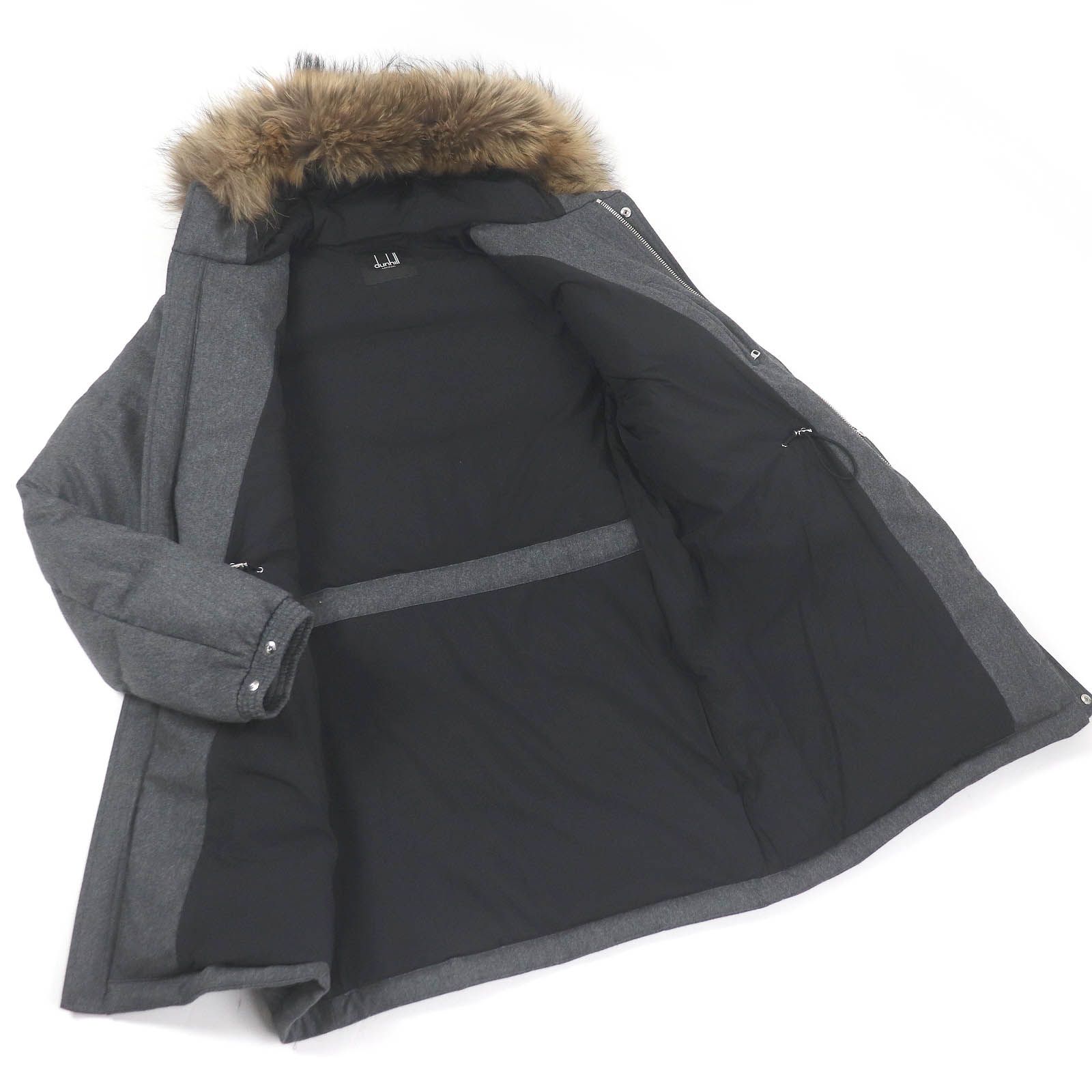 極美品□Dunhill ダンヒル ウール カシミヤ ロゴパッチ ラクーンファー 