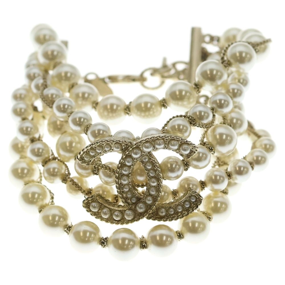 CHANEL (シャネル) ココマーク フェイクパール ブレスレット ゴールド