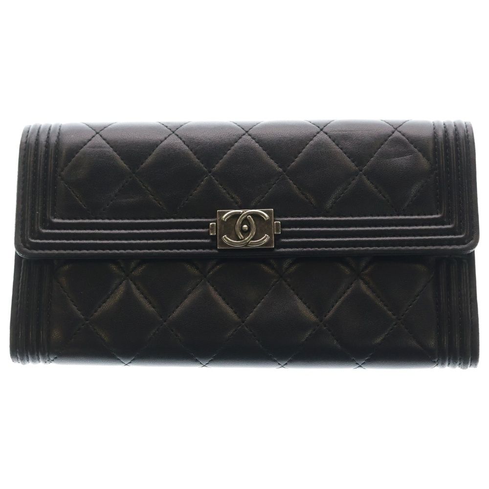 新作，定番 CHANEL (シャネル) ボーイシャネル 長財布 ブラック レザー 