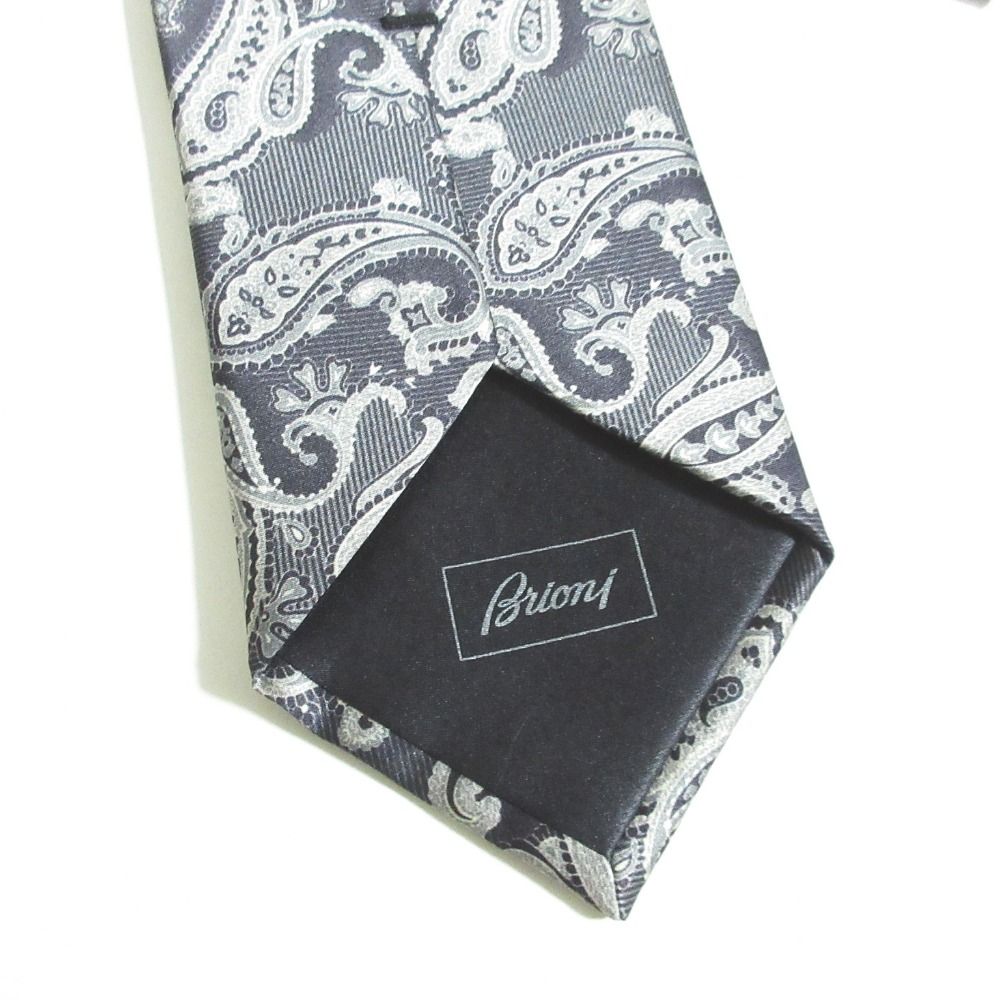 美品 Brioni ブリオーニ シルク ペイズリー柄 ネクタイ グレー系