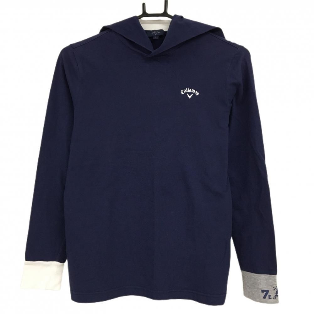 超美品】キャロウェイ フード付長袖Tシャツ ネイビー ロゴ白 パーカー