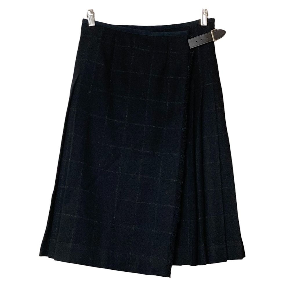 美品 MHL. マーガレットハウエル チェック ウール ラップ プリーツ