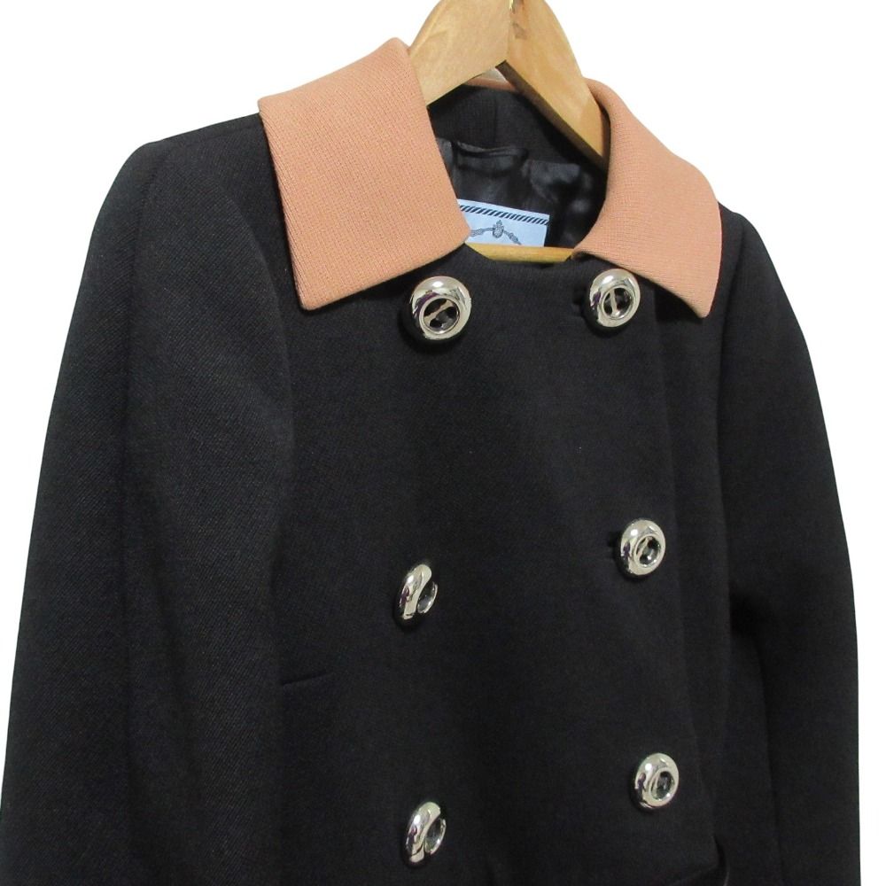 良品 PRADA プラダ ウール ダブルブレスト コート サイズ38S ブラック 