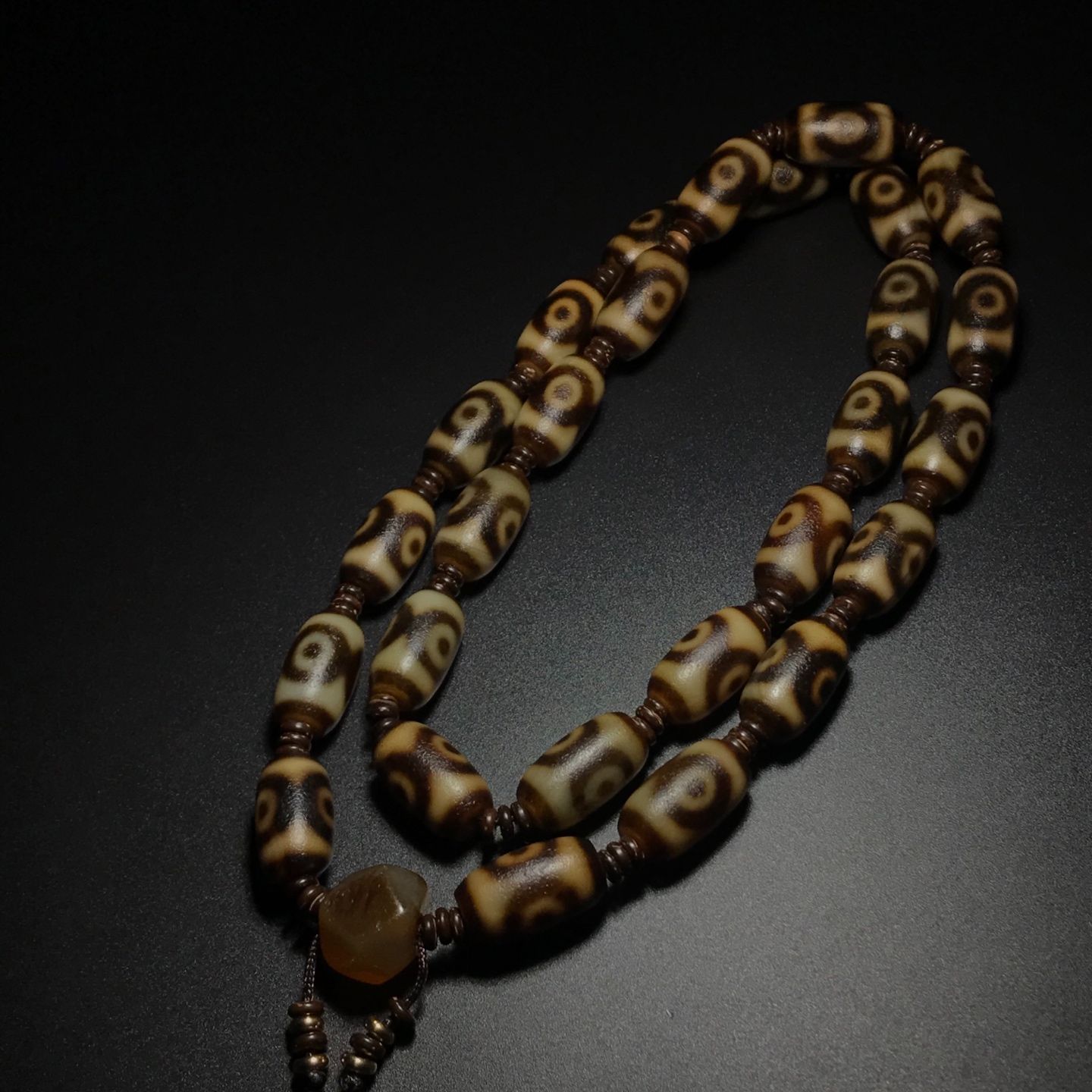 友人旧蔵 纏絲瑪瑙 天珠 瑪瑙 仏珠 高油包漿 風化紋 首飾 箱付」時代物