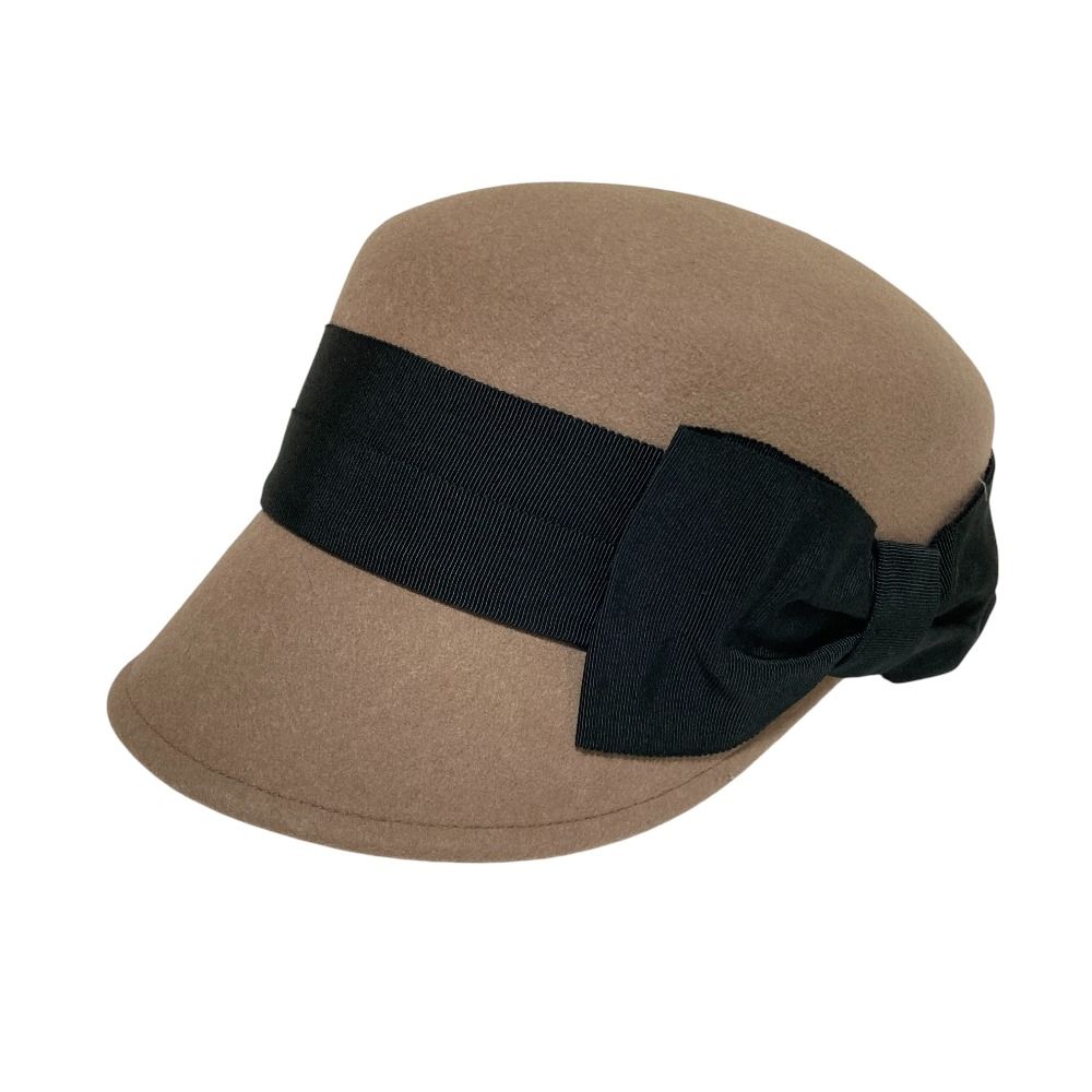 美品 CA4LA カシラ リボン付き ウール ジョッキーキャップ ベージュ