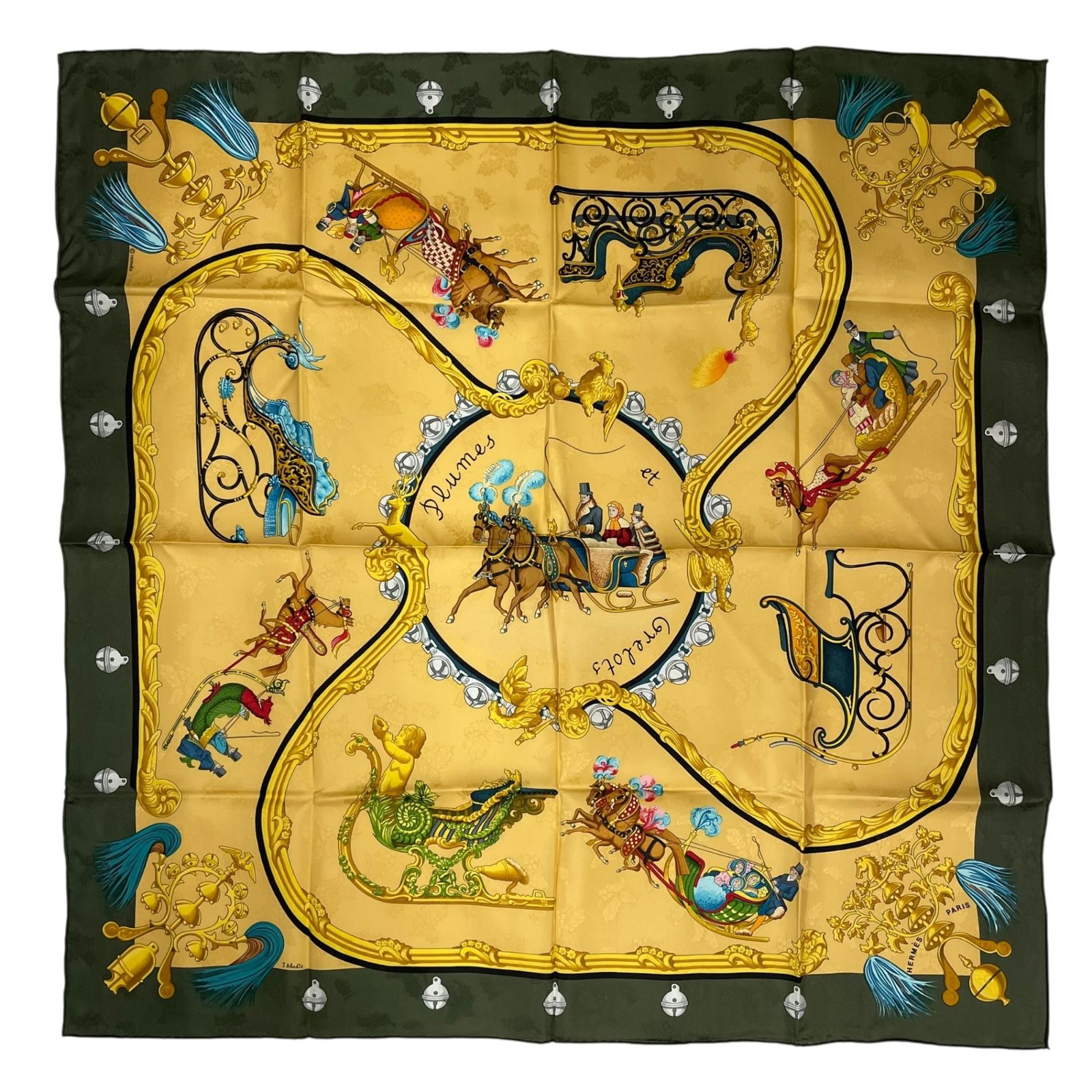 未使用品 HERMES エルメス スカーフ シルク カレ90 Plumes et Grelots