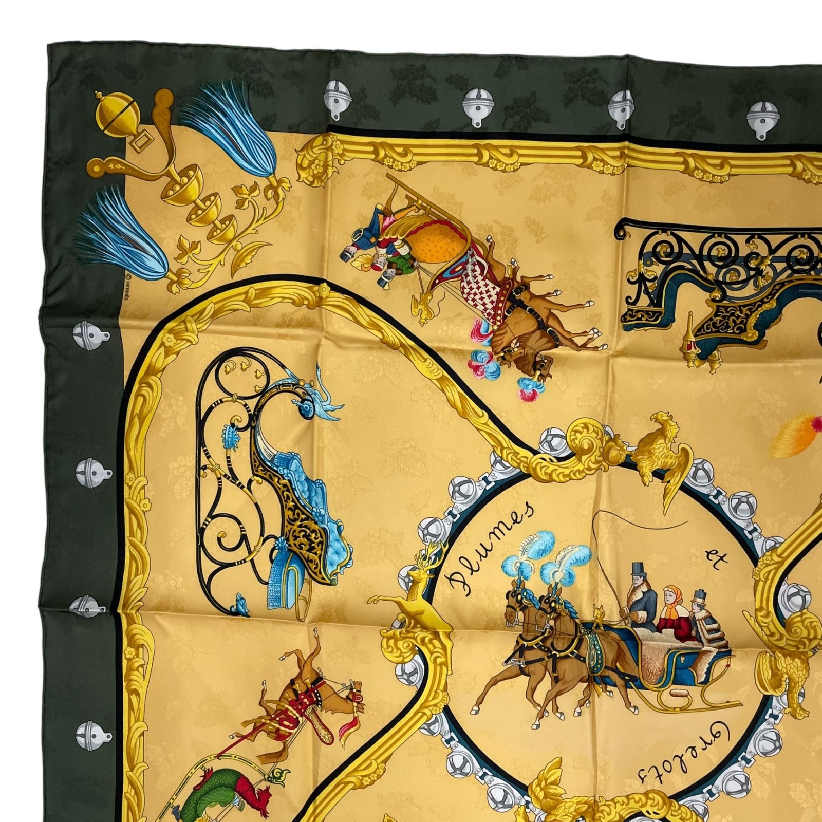 未使用品 HERMES エルメス スカーフ シルク カレ90 Plumes et Grelots