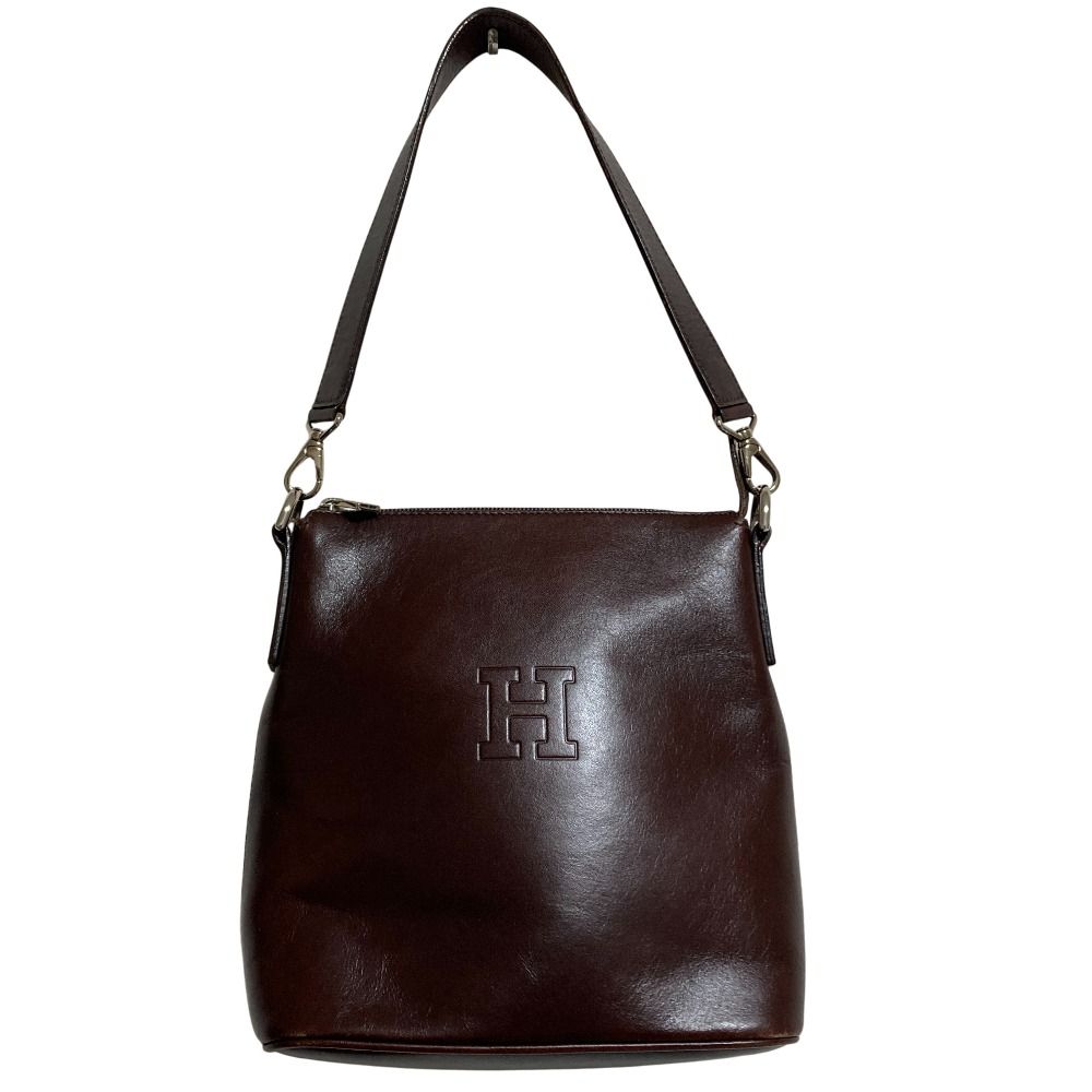 美品 HIROFU ヒロフ レザー ワンショルダー ハンドバッグ ブラウン