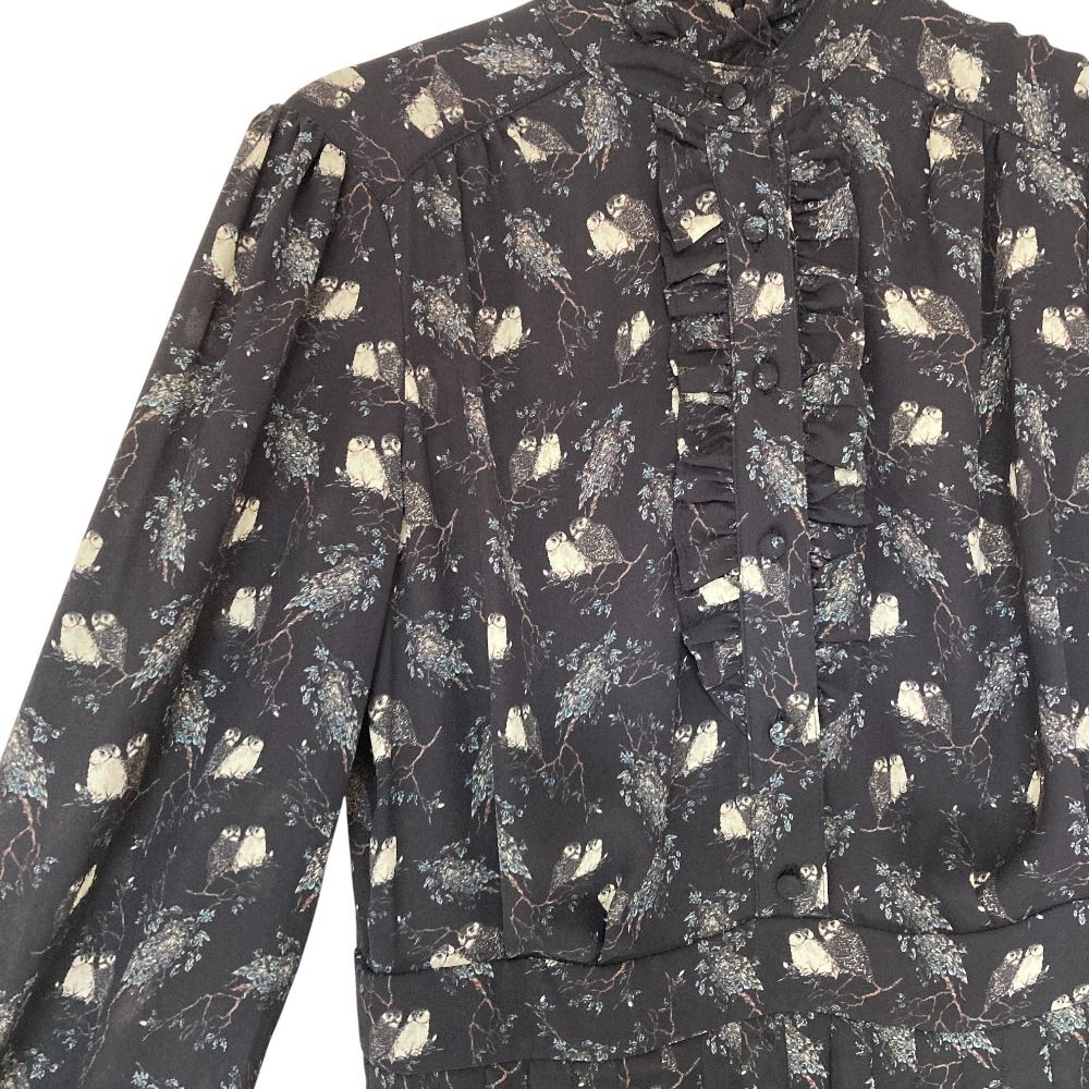 美品 BROOKS BROTHERS ブルックスブラザーズ フクロウ総柄 フリル