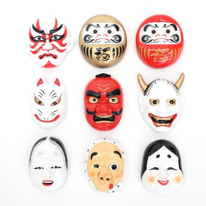 ☆マグネット製お面 3個☆ ひょっとこ・おかめ・増女・天狗・般若