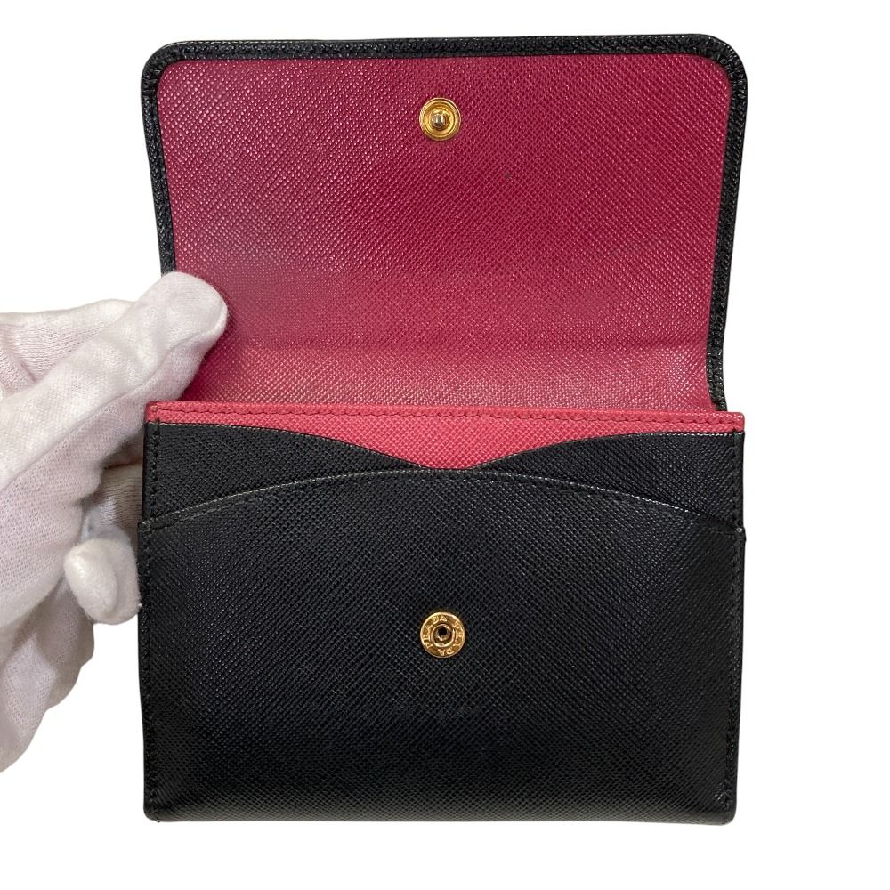 良品 PRADA プラダ サフィアーノレザー 二つ折り財布 1MH523 ブラック