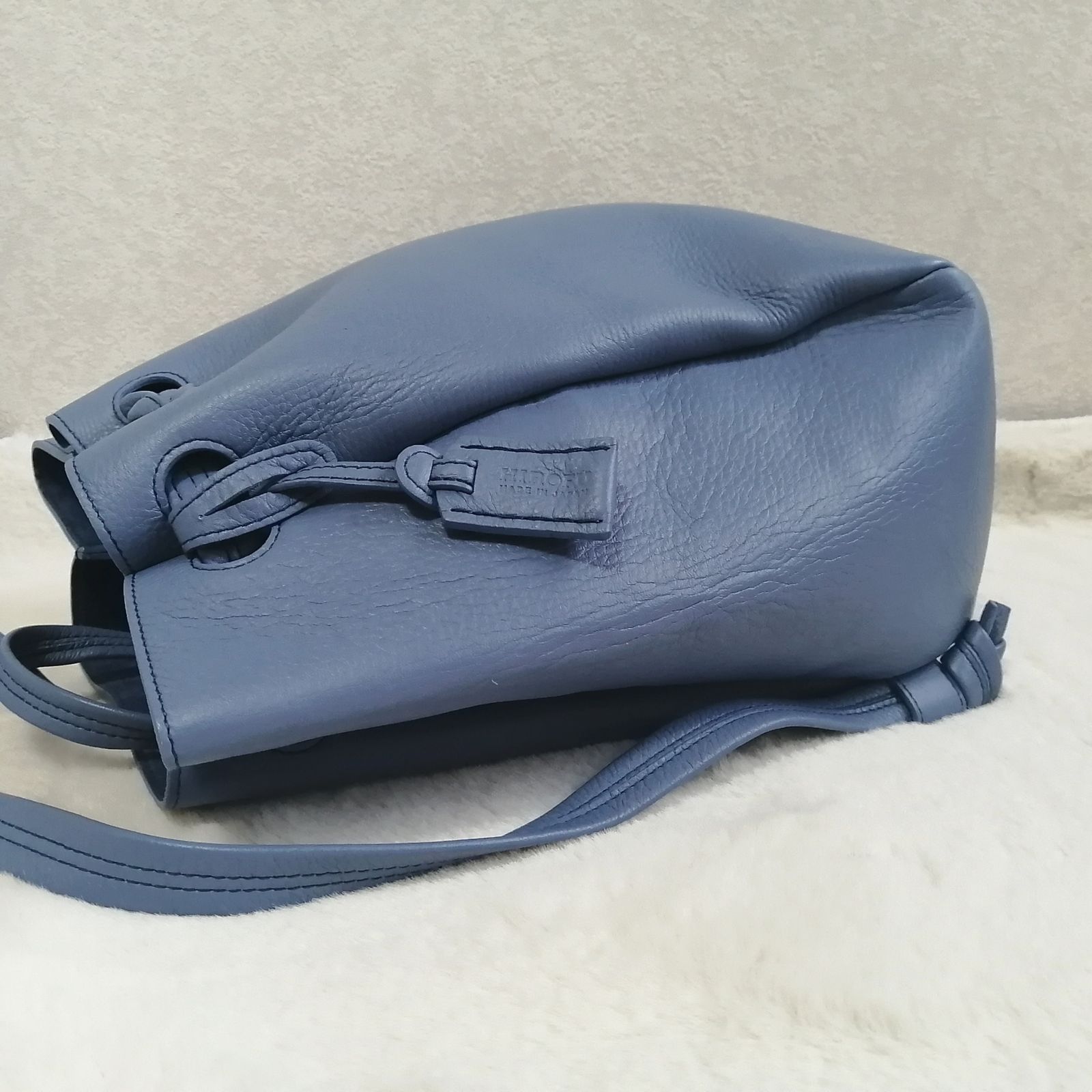 ヒロフ ロシェ リュック 巾着 バックパック レザー 革 ブルー系 HIROFU