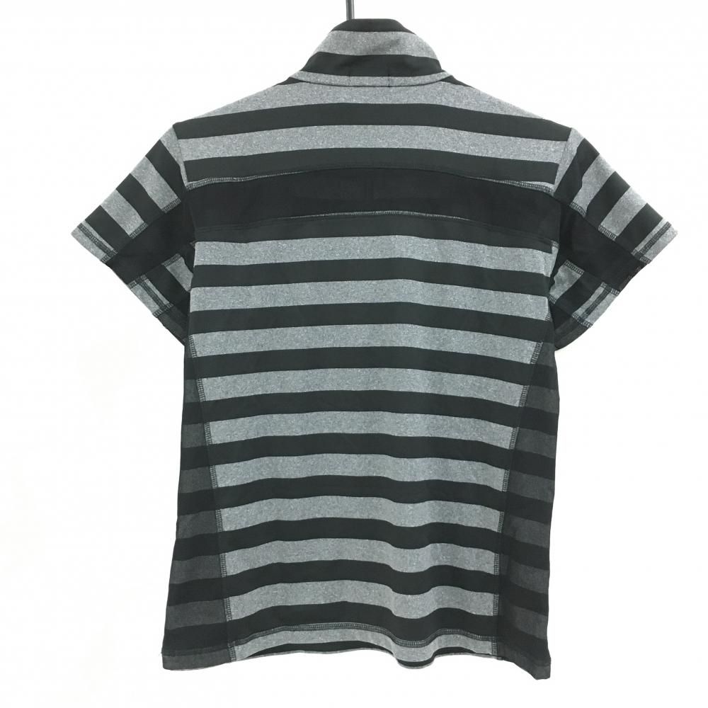 【超美品】コルウィン 半袖ハイネックシャツ 黒×グレー ボーダー ハーフジップ 一部メッシュ レディース L ゴルフウェア Kolwin