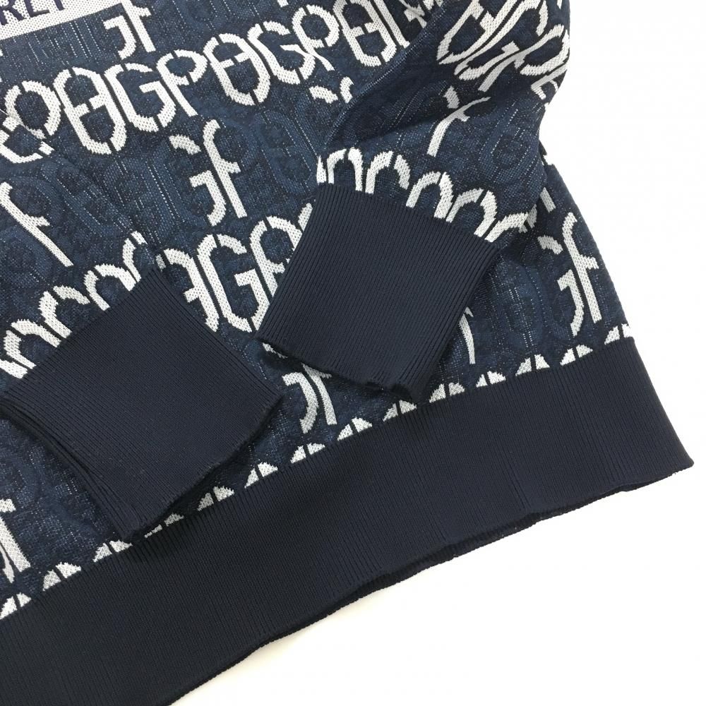 美品】パーリーゲイツ ハイネックセーター ネイビー×白 ロゴ総柄