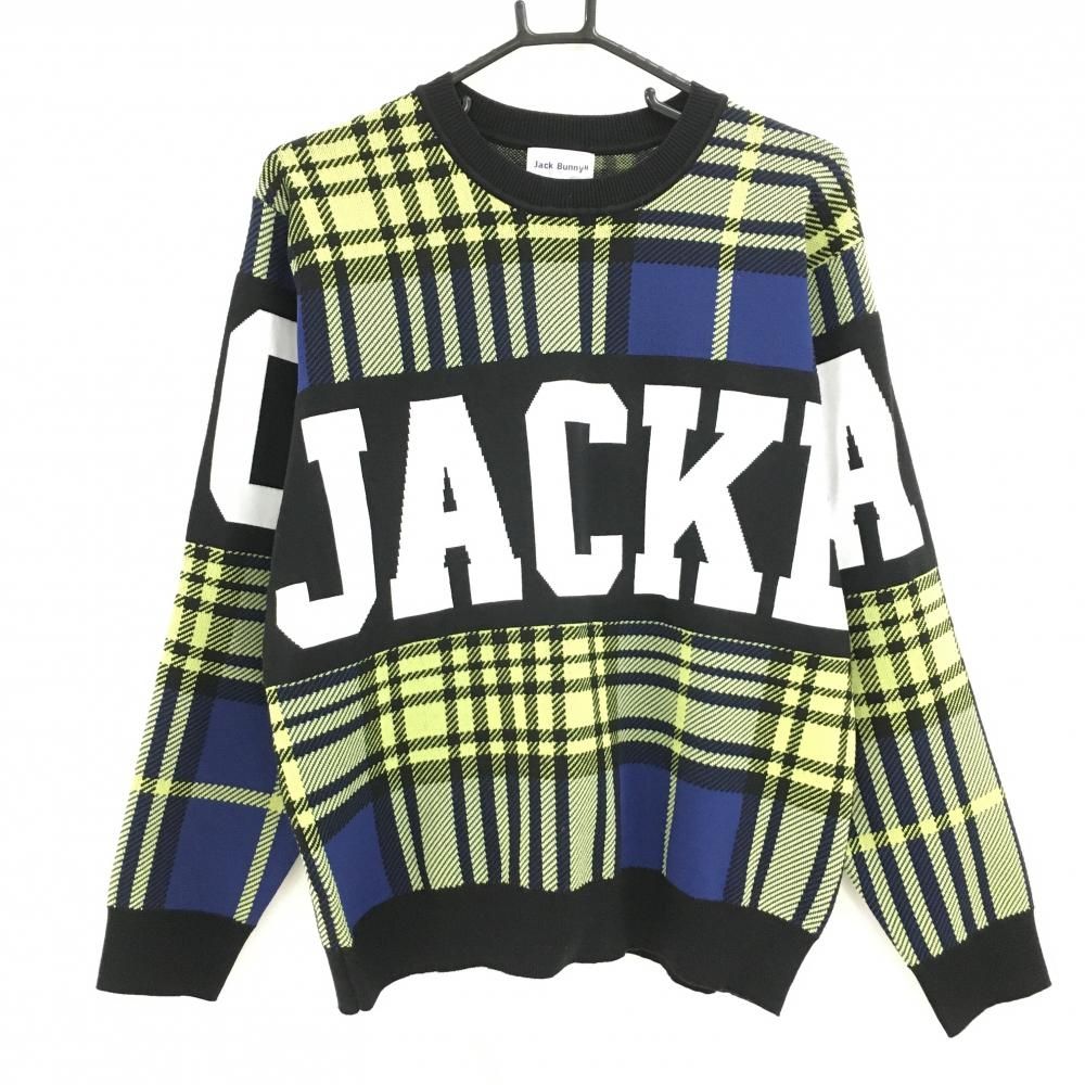 新品】ジャックバニー セーター ネイビー×イエロー×白 チェック ロゴ