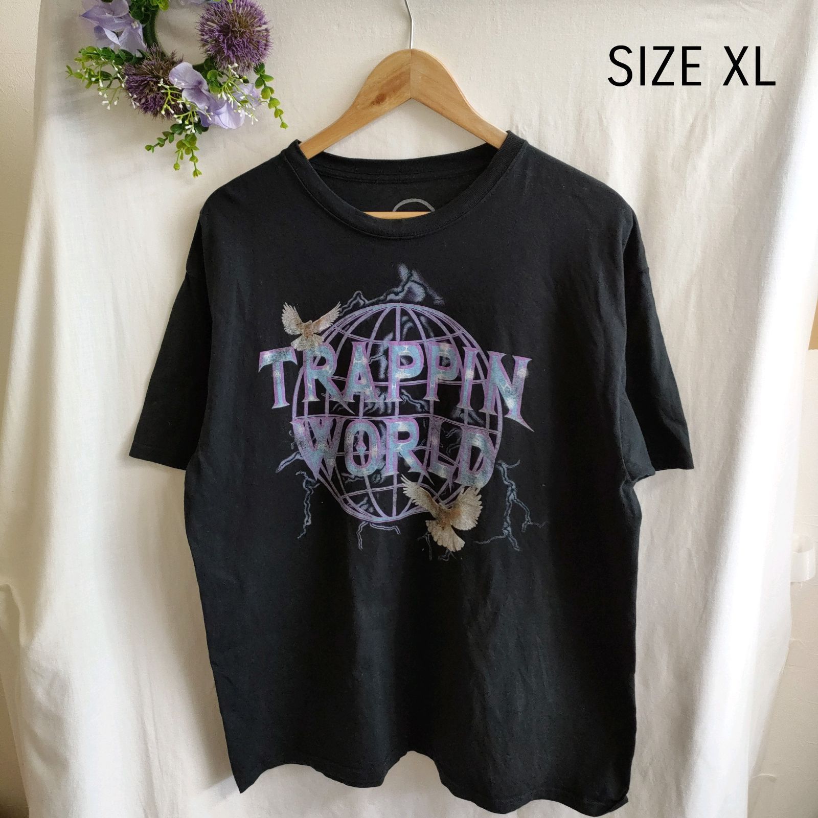 XL】海外古着 CVLA 半袖Tシャツ 黒 ブラック ロック 大きいサイズ