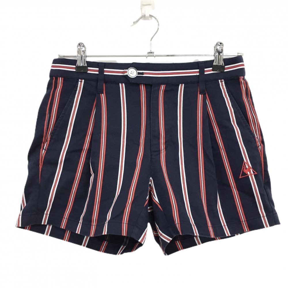 ルコックゴルフ ショートパンツ ネイビー×レッド ストライプ ロゴ