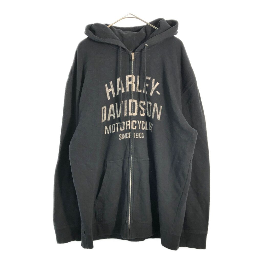 HARLEY DAVIDSON ハーレーダビッドソン フルジップ スウェット パーカー モーターサイクル ブラック(メンズ XL) 古着 X4264