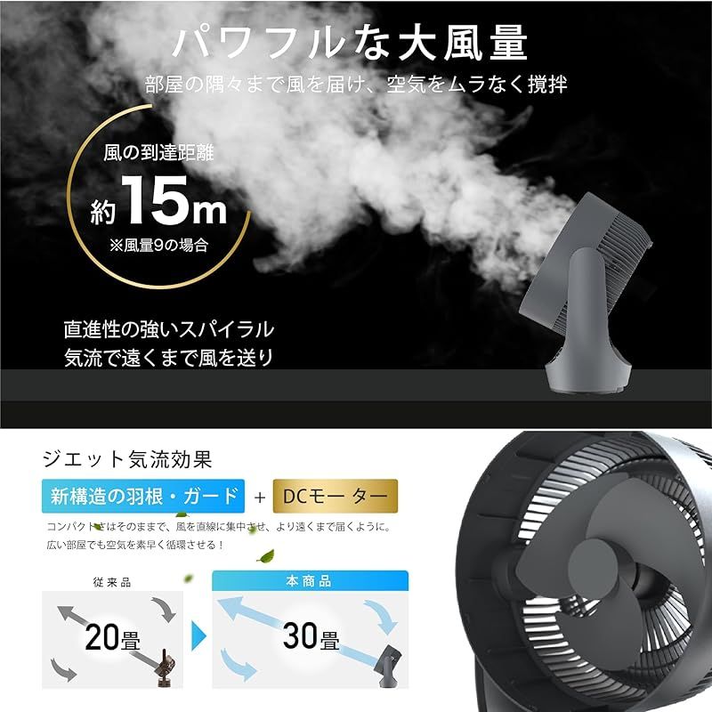 Polar Cedar サーキュレーター 360度首振り 充電式 DCモーター Polar Cedar サーキュレーター 静音22dB DCモーター 360度首振り 30畳