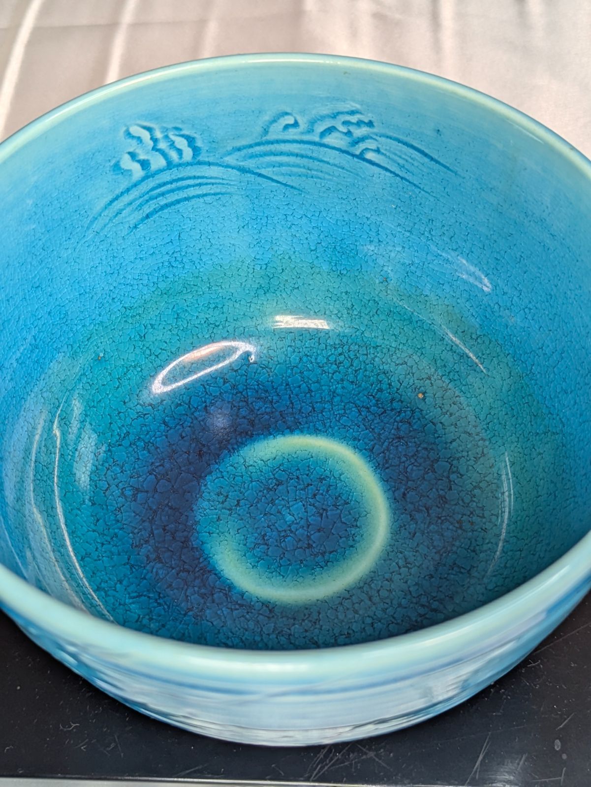 平安 叶松谷 松谷窯 浅黄交趾荒磯茶碗 交趾焼 抹茶碗 共箱 無傷 茶道具