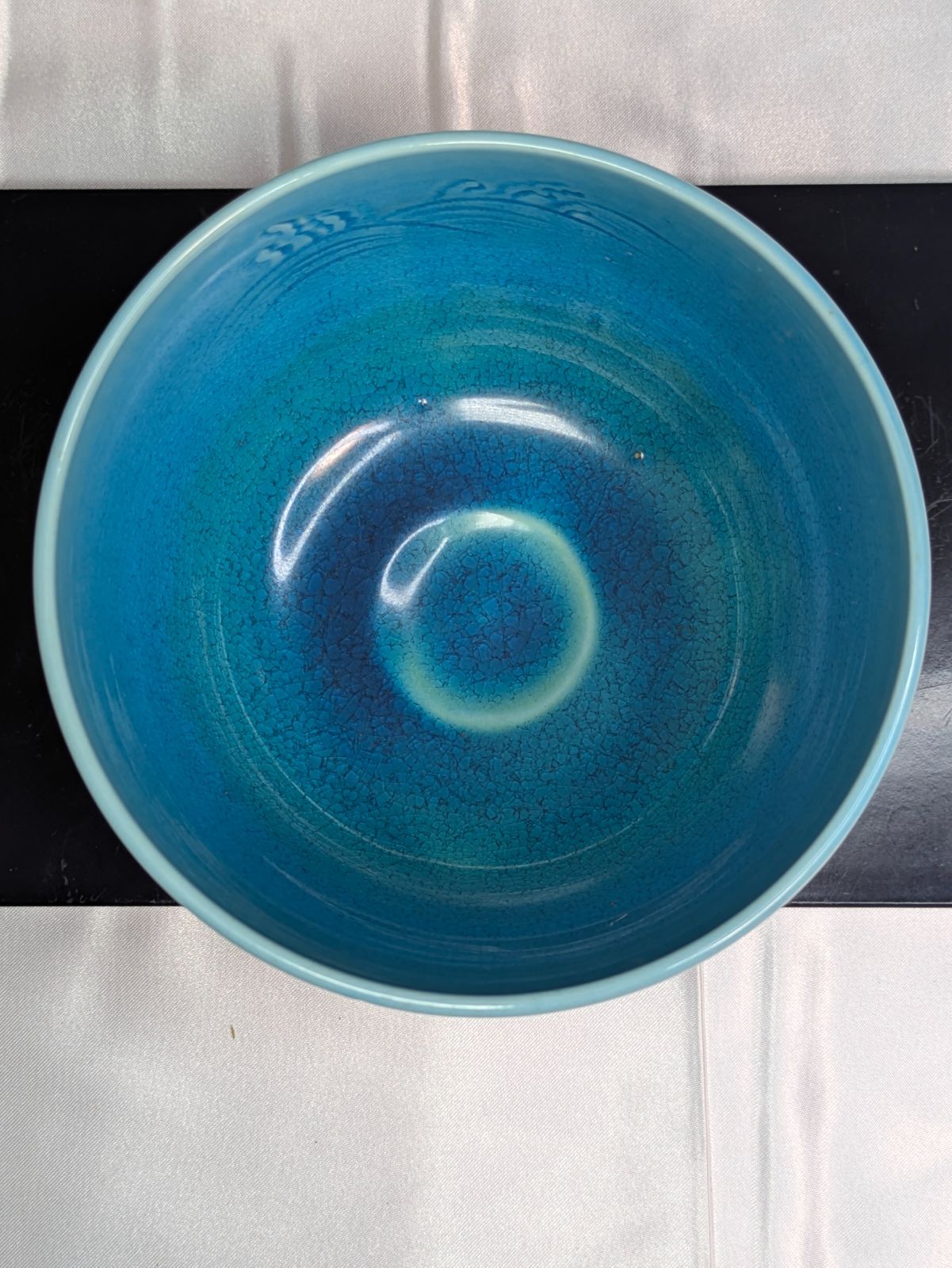 平安 叶松谷 松谷窯 浅黄交趾荒磯茶碗 交趾焼 抹茶碗 共箱 無傷 茶道具