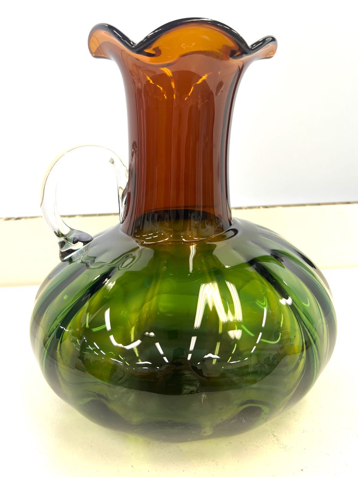 北一硝子】 フラワーベース グリーン・レッド 大きい花瓶 【レトロ