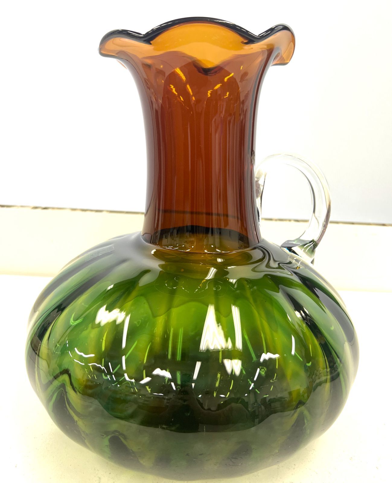 北一硝子】 フラワーベース グリーン・レッド 大きい花瓶 【レトロ