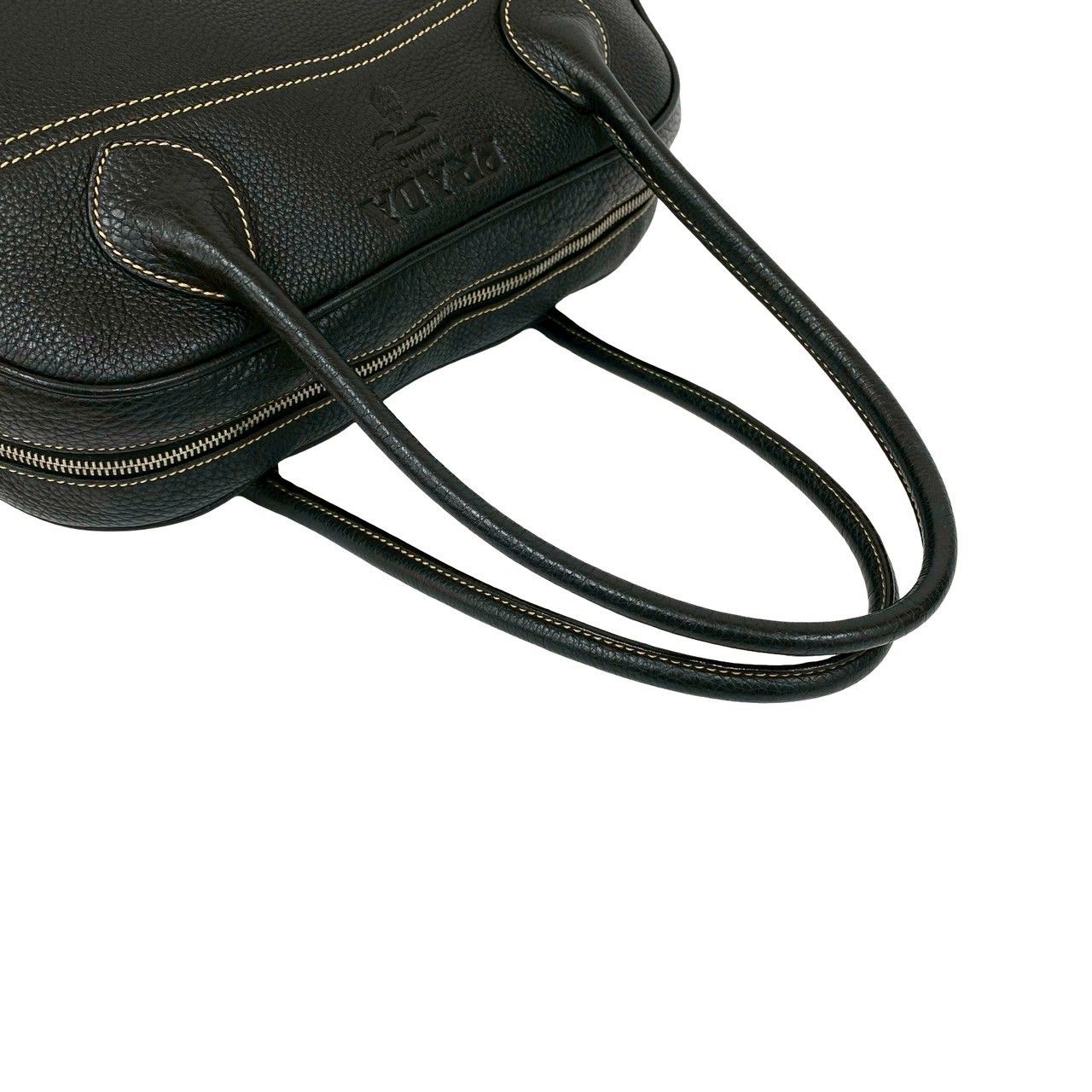 極 美品 希少品 PRADA プラダ ロゴ 刻印 ステッチ レザー 本革