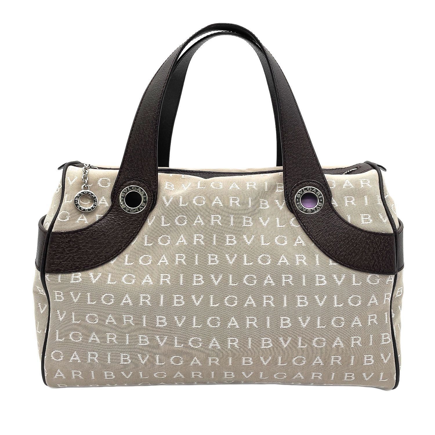 BVLGARI ブルガリ ロゴマニア キャンバス ハンドバッグ ミニボストン