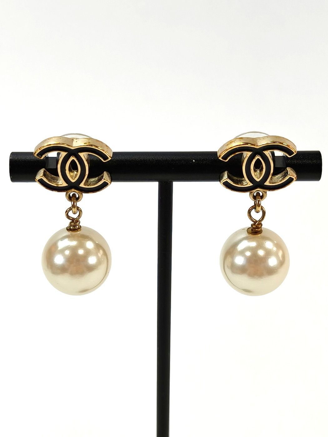 CHANEL シャネル ココマーク パール ピアス ブラック 管理番号：8614