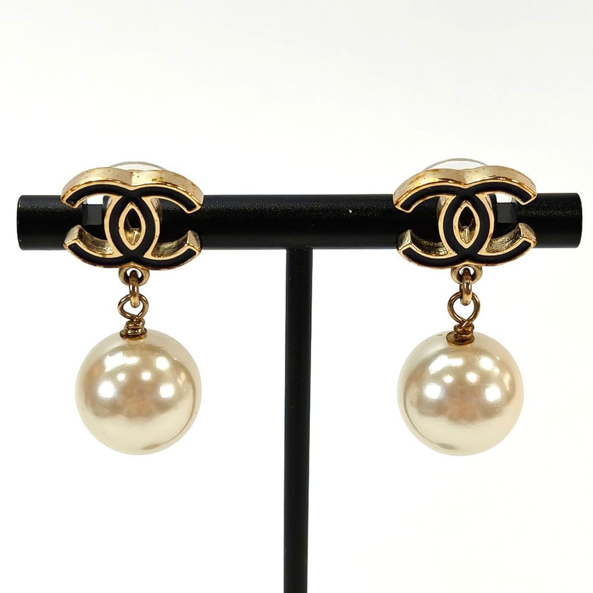 CHANEL シャネル ココマーク パール ピアス ブラック 管理番号：8614