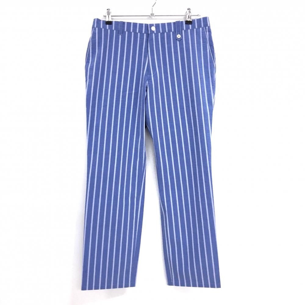 超美品】アダバット パンツ ブルー系×白 ストライプ 凹凸生地 ウエスト