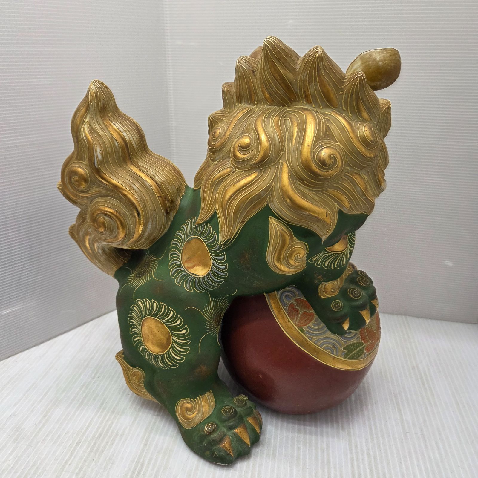 3 S02615 玉獅子 玉乗り 狛犬 縁起物 ビンテージ 陶器 置物 骨董