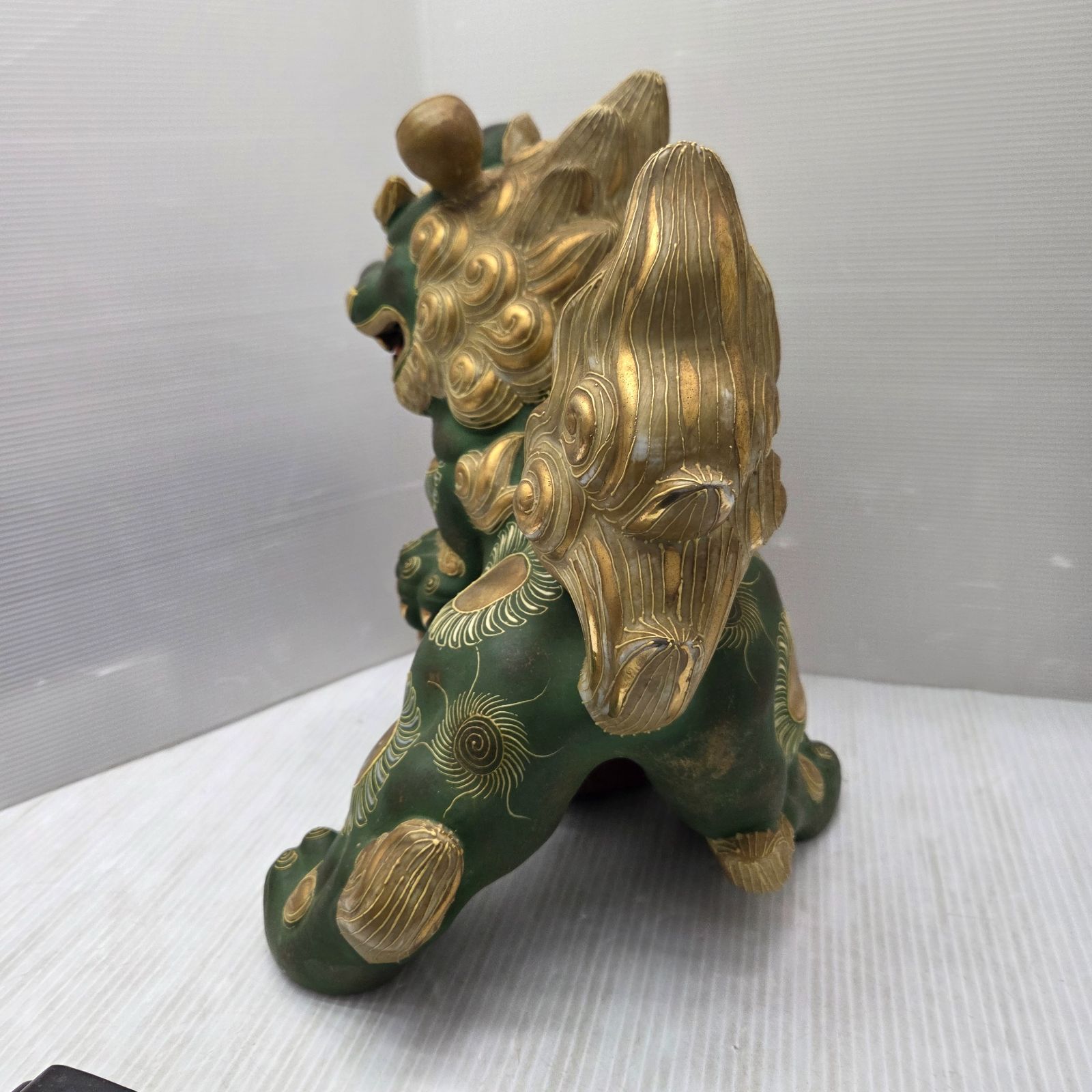 3 S02615 玉獅子 玉乗り 狛犬 縁起物 ビンテージ 陶器 置物 骨董