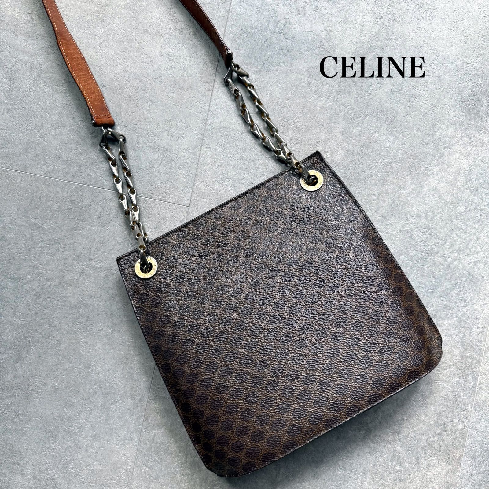 CELINE セリーヌ マカダム チェーントートバック PVCレザー ショルダー