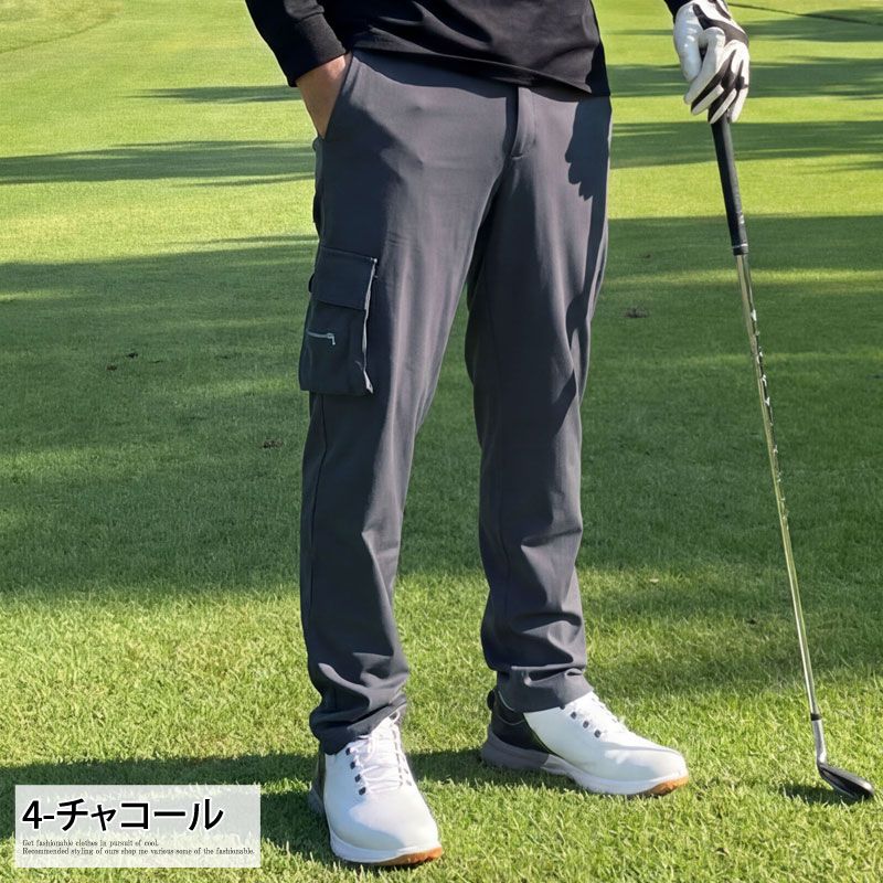 golf pants men's golf wear GIORNO SEVEN giorno seven stretch waist elastic side cargo pocket logo embroidery bottoms*bt140*4-charcoal