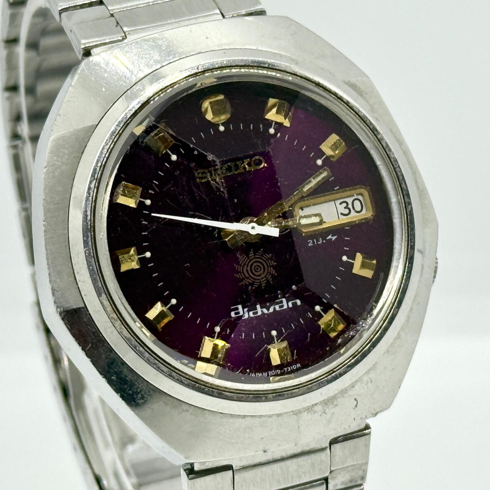  SEIKO セイコー アドバン 7019-7240 パープル AT メンズ 文字盤 現状品 腕時計 カジュアルシャツ 自動巻き時計 腕時計(アナログ)
