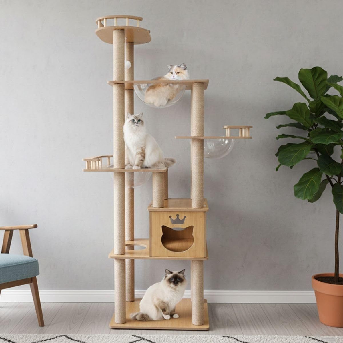 WEIMALL キャットタワー 木製 宇宙船 高さ184? スリム 多頭飼い つめ