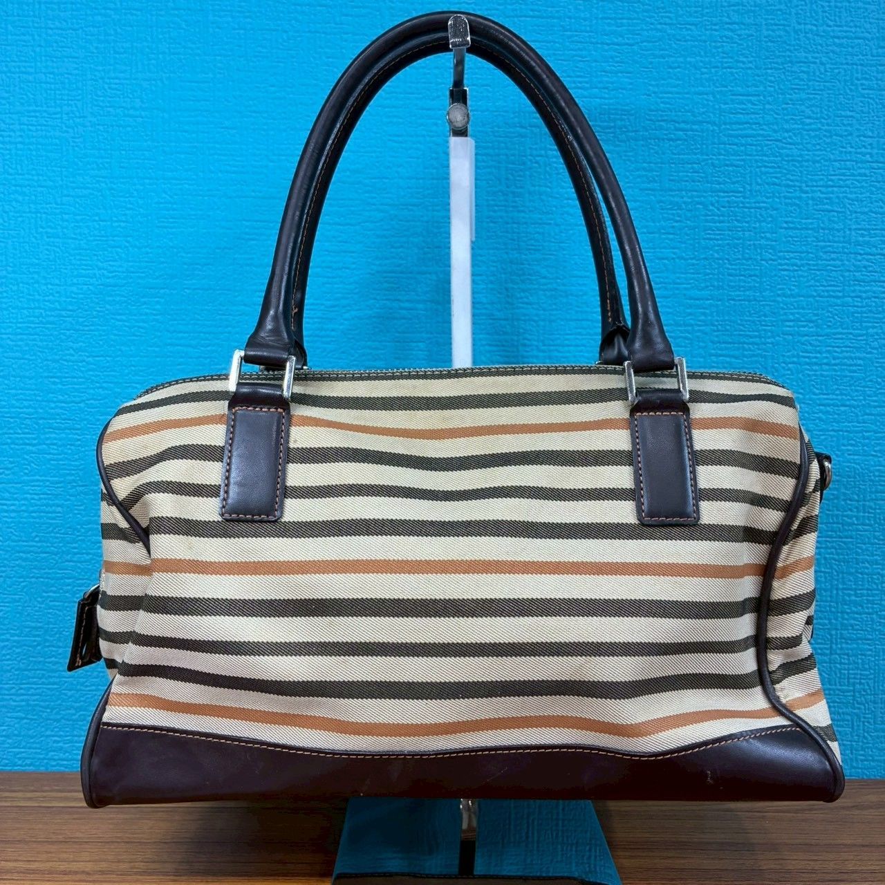 WB64 DAKS LONDON ダックス ハンドバッグ ボーダー ブラウンベージュ 