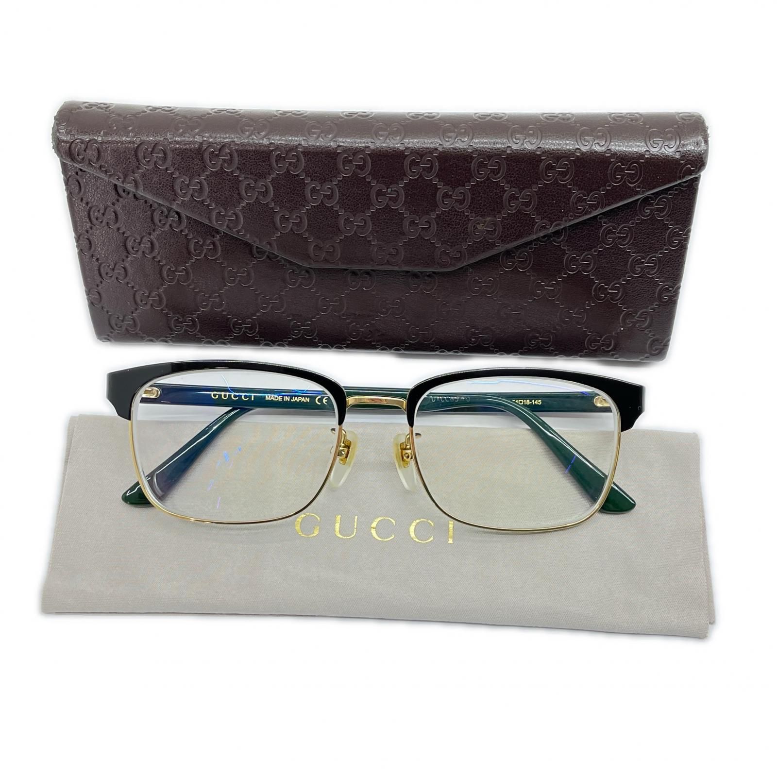 ◇◇GUCCI グッチ 眼鏡 ケース付 度入り GG09340A ブラック×グリーン 