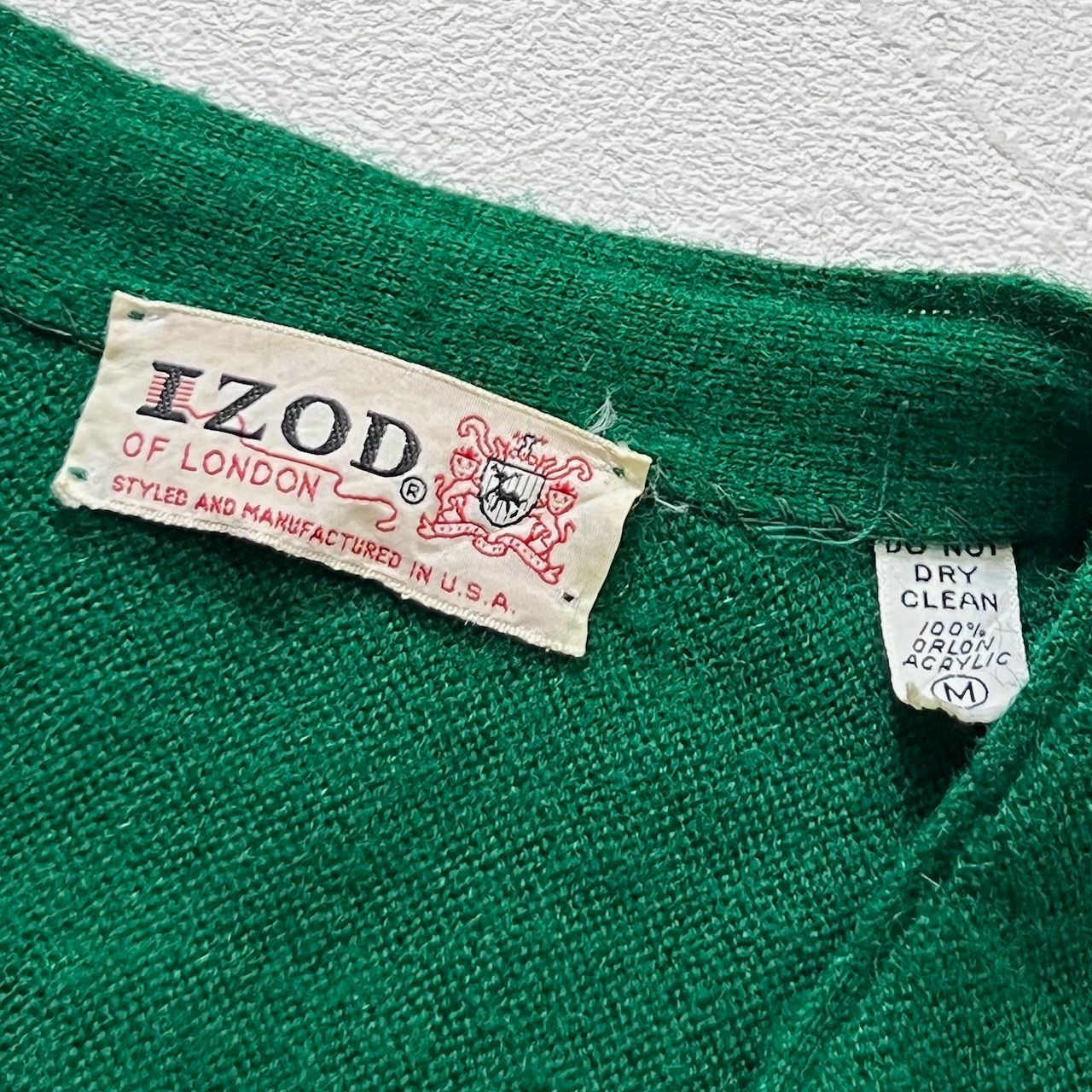 60s IZOD LACOSTE アクリル カーディガン ラコステ グリーン M 古着 