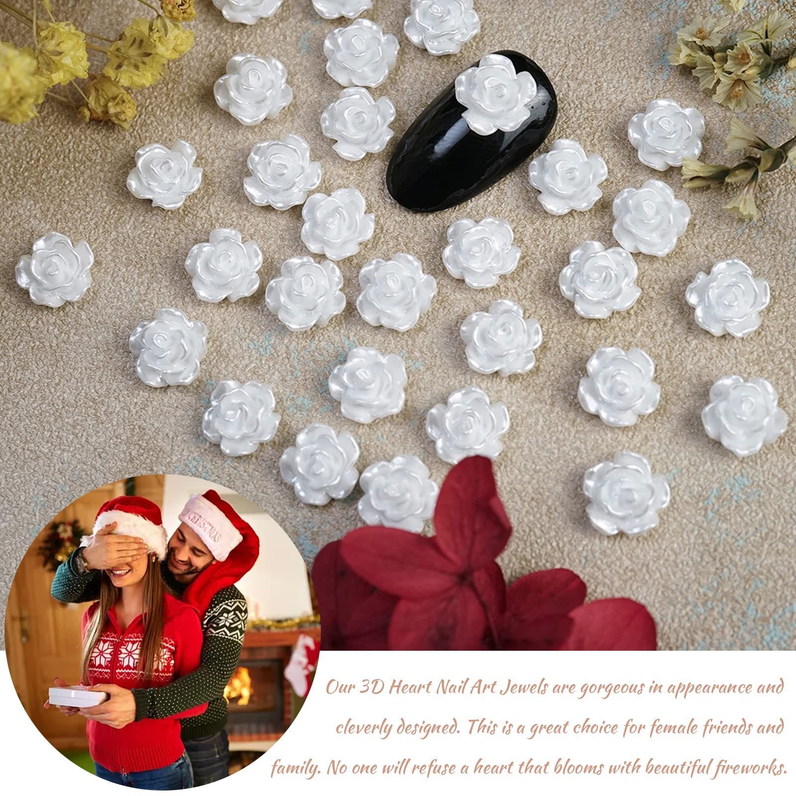 白い花 パール風 バラ カメリア 立体 椿 3dパーツ 6mm 200個セット 8mm