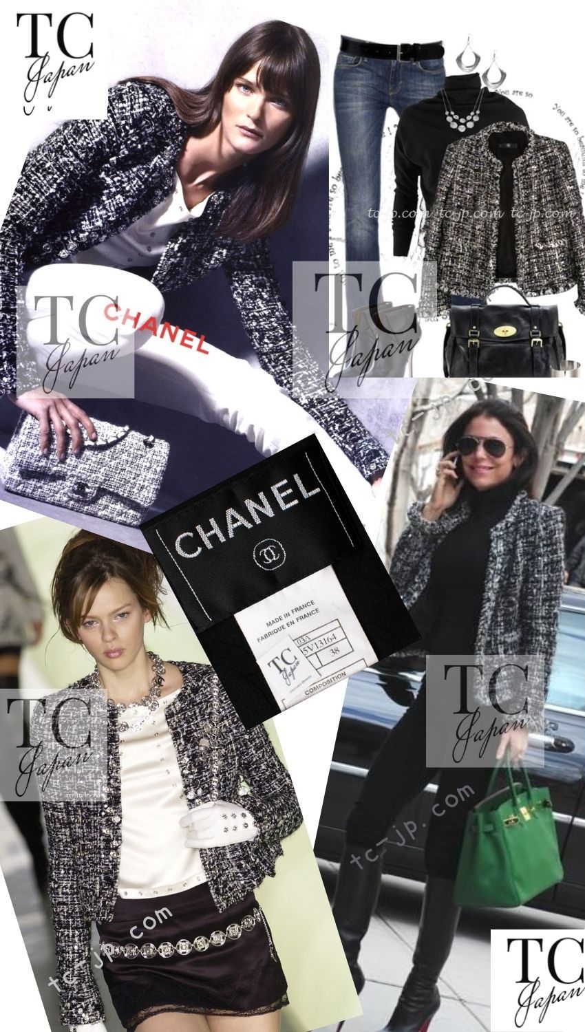 CHANEL ツイードコサージュ ブラック・ホワイト シャネル ジャケット CHANEL ホワイト ブラック ミックス ルサージュ
